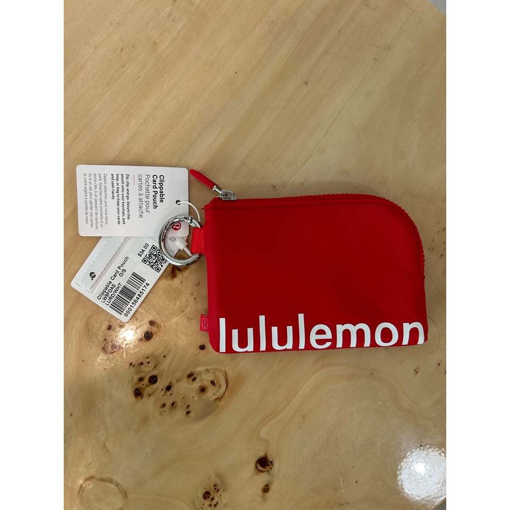 Lululemon Clippable Card Pouch Red with White Logo NWT